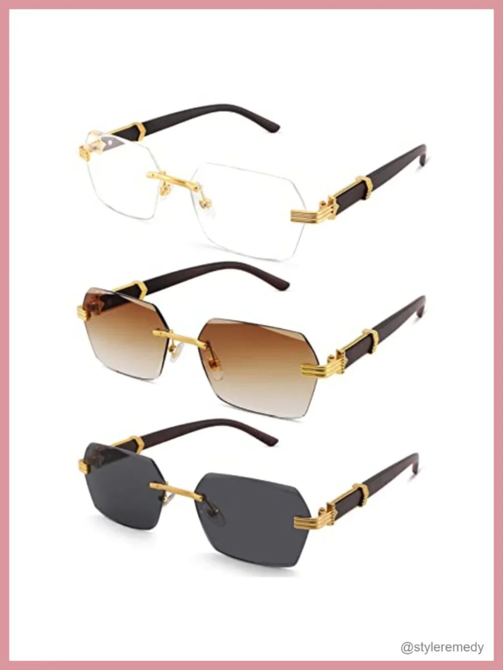 Rimless Rectangle Sunglasses Retro Frameless Square Shade Y2K Tinted Eyewear
